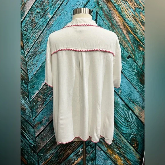 ModCloth Retro 1950s Red Cherry Embroidered Collar Button Down Shirt Blouse - Picture 5 of 10